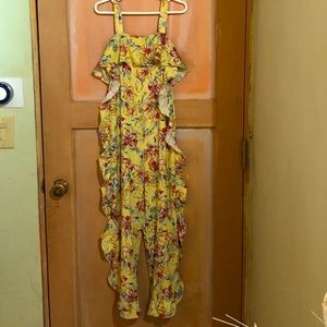 Zara ruffled tropical jumpsuit